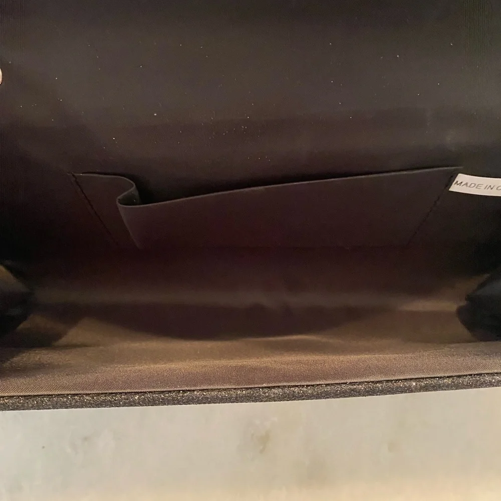 Black Shimmer Evening Clutch Bag with Silver Toned Chain Strap